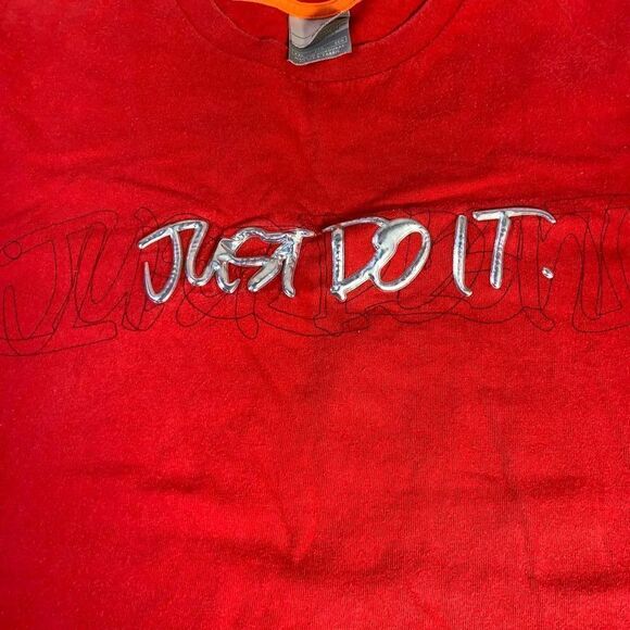 MENS USED VINTAGE 2000'S Y2K NIKE CENTER CHECK JUST DO IT RED‎ SHIRT SIZE XXL - Picture 3 of 7